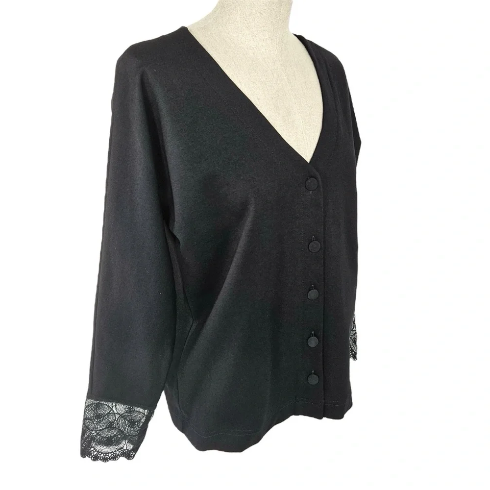 ATELIER CAMILLE Anthropologie Cardigan Viscose Lace Cuffs Women’s Size 0 France - Picture 2 of 14